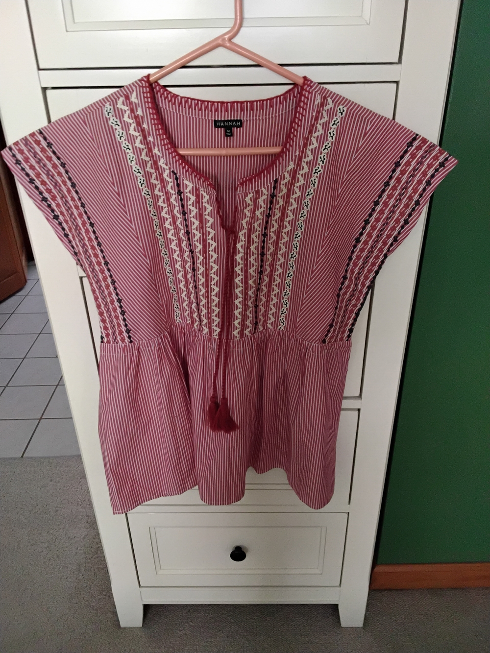 Hannah Red Striped Embroidered Tassel Tunic